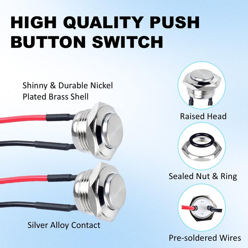 Punnzer (2-Pack) 16mm Short-Body Metal Waterproof Momentary Switch - 5/8" Mount, IP66, 1NO Contact (Up to 220V) High Head - Image 4
